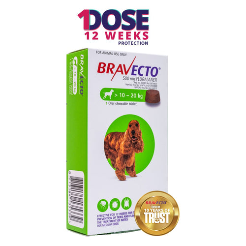 Bravecto Med 1xTab 500mg 1' (10-20kg) Green