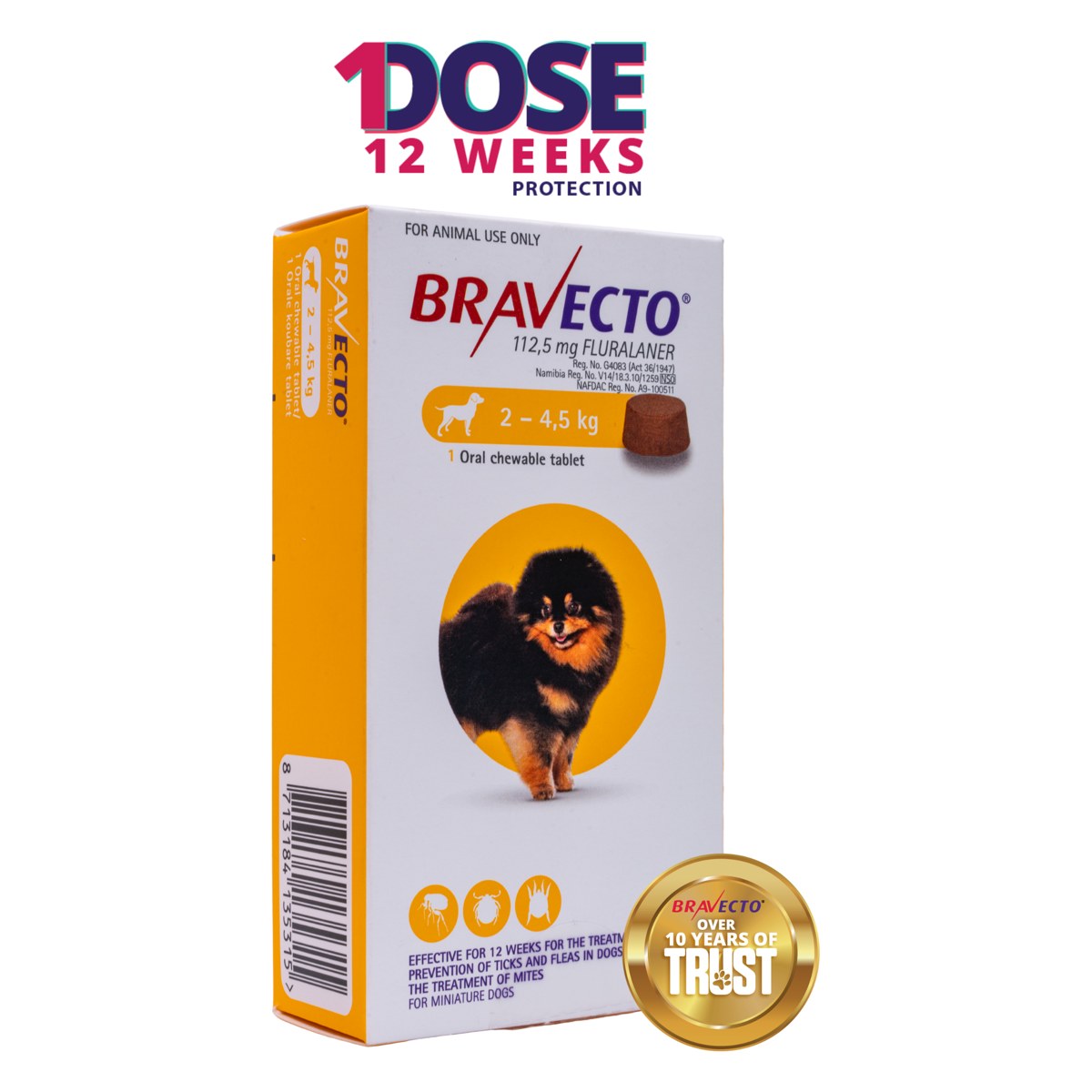 Bravecto Toy 1xTab 112.5mg 1' (2-4.5kg) Yellow