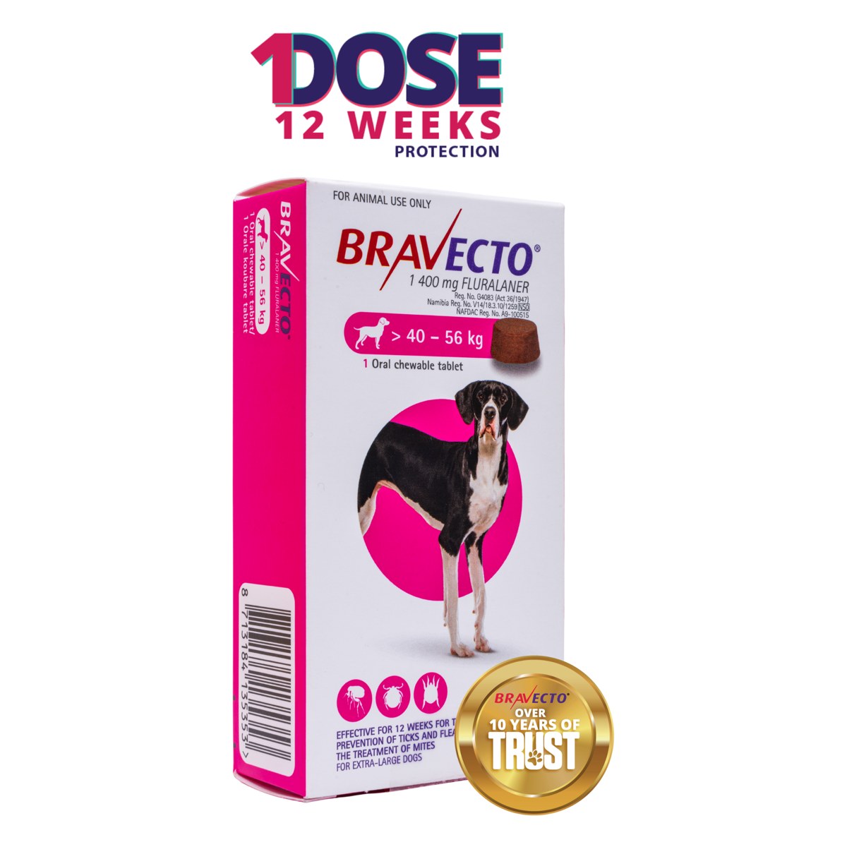 Bravecto XL 1xTab 1400mg (40-56kg) Pink