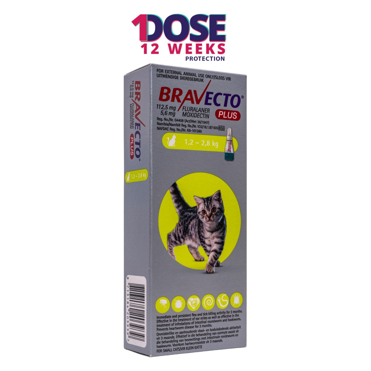 Bravecto PLUS Sml Cat 112.5mg (1.2-2.8kg) Lime