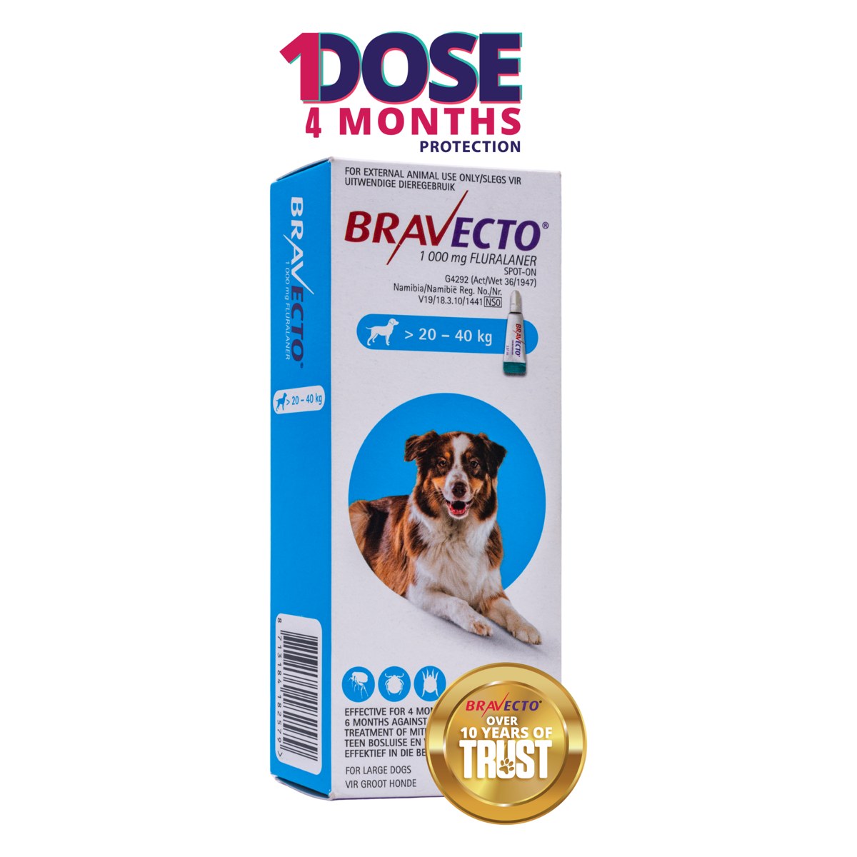 Bravecto Spot-On Lrg Dog (20-40kg) Blue 1000mg