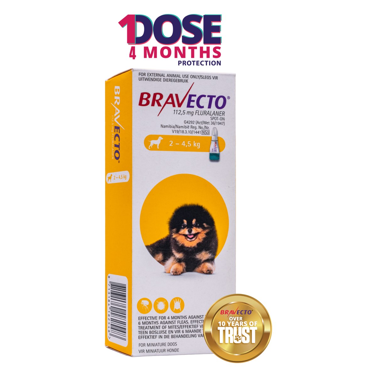 Bravecto Spot-On Toy Dog (2.4-5kg) Gold 112.5mg