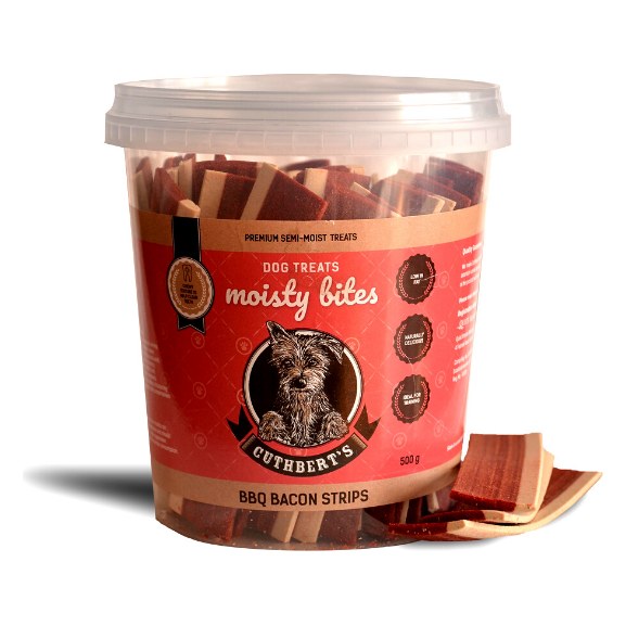 CUTHBERTS Treats S/Moist BBQ Bacon Strips 500g Tub
